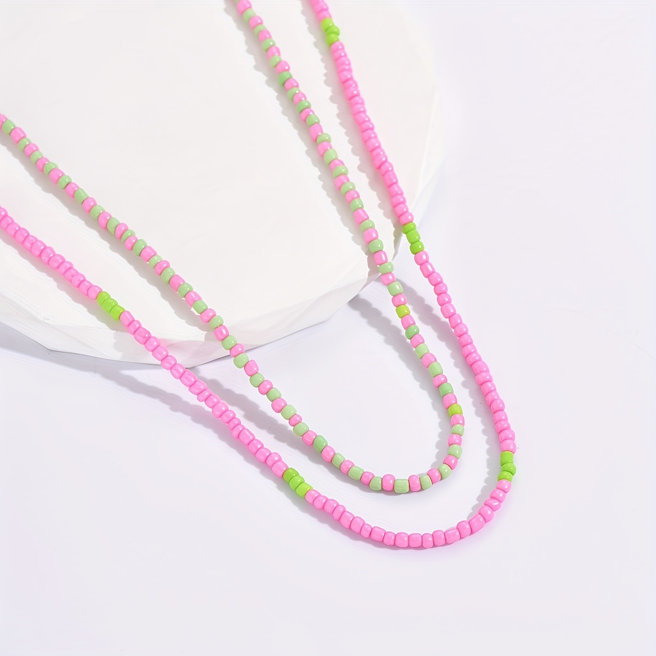 2pcs Dopamine Necklace Set Bohemian Beaded Rice Necklace